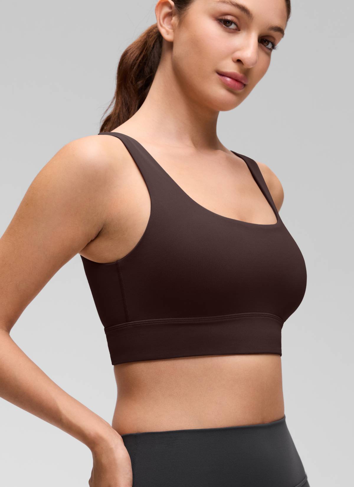 CRZ YOGA Yoga Sokongan Rendah Wanita Butterluxe Bra Sukan U Belakang Panjang Hot Fudge Coklat
