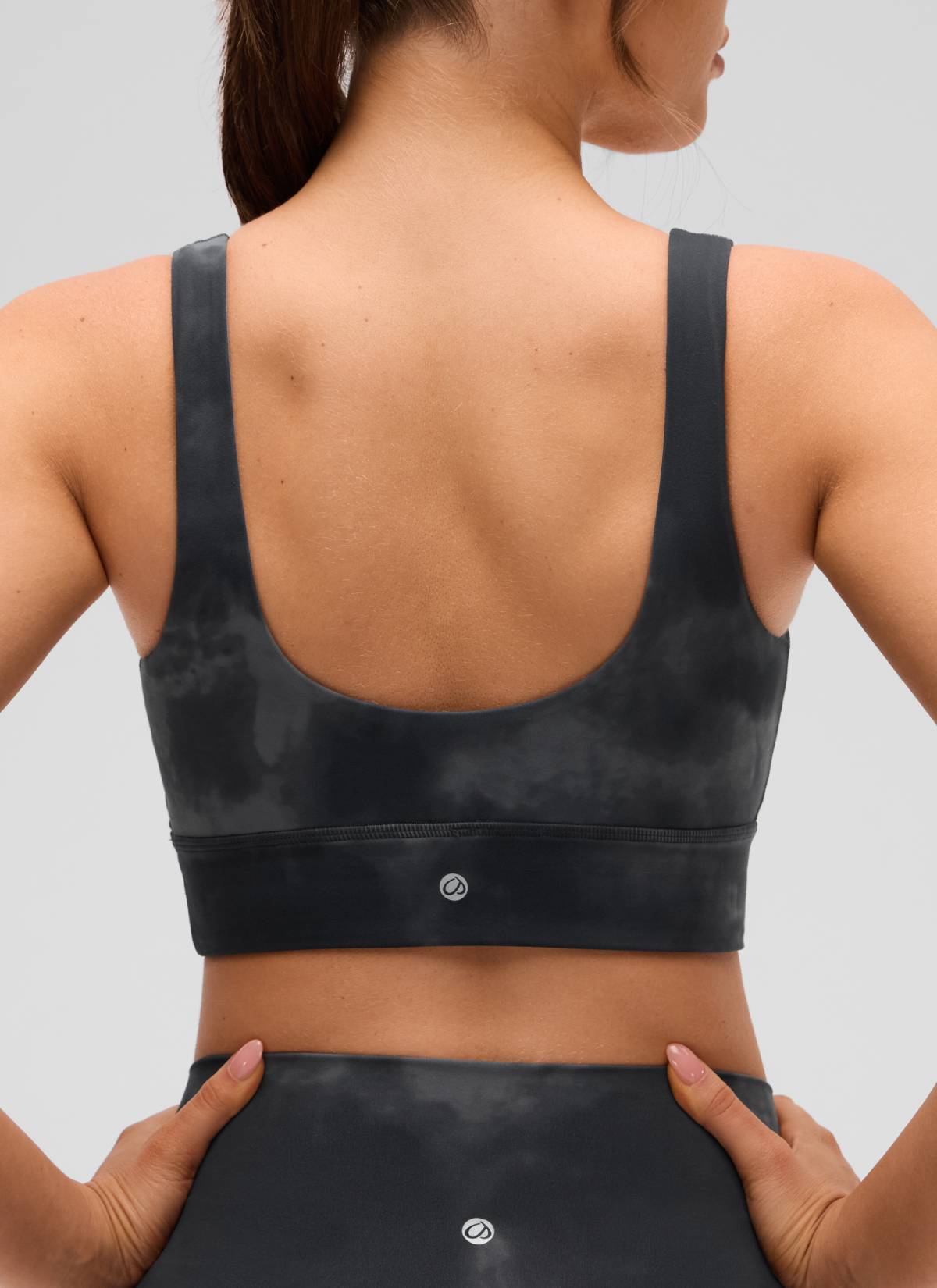 CRZ YOGA Women's Yoga Low Support Butterluxe Sport Bra U Back Longline Grey Tie Dye Flowers