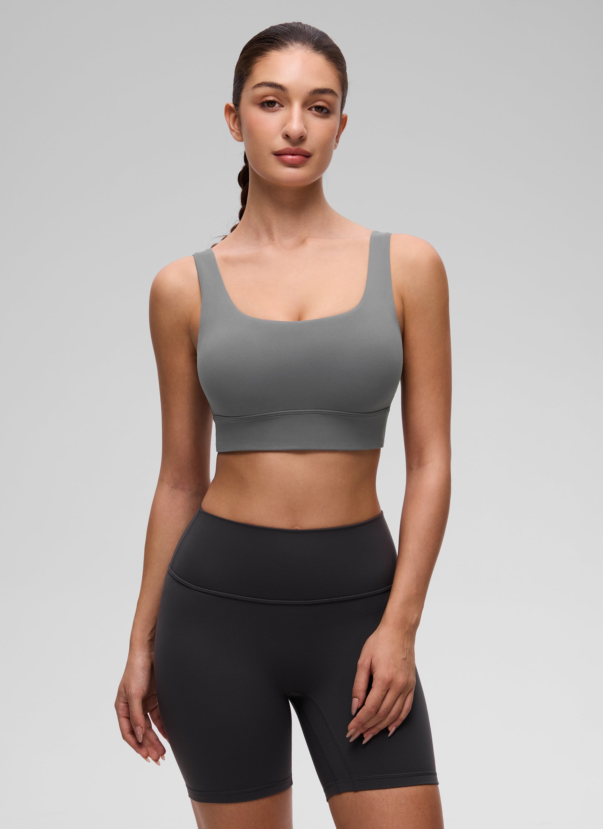 CRZ YOGA Yoga Sokongan Rendah Wanita Butterluxe Bra Sukan U Belakang Garis Panjang Kelabu Abu