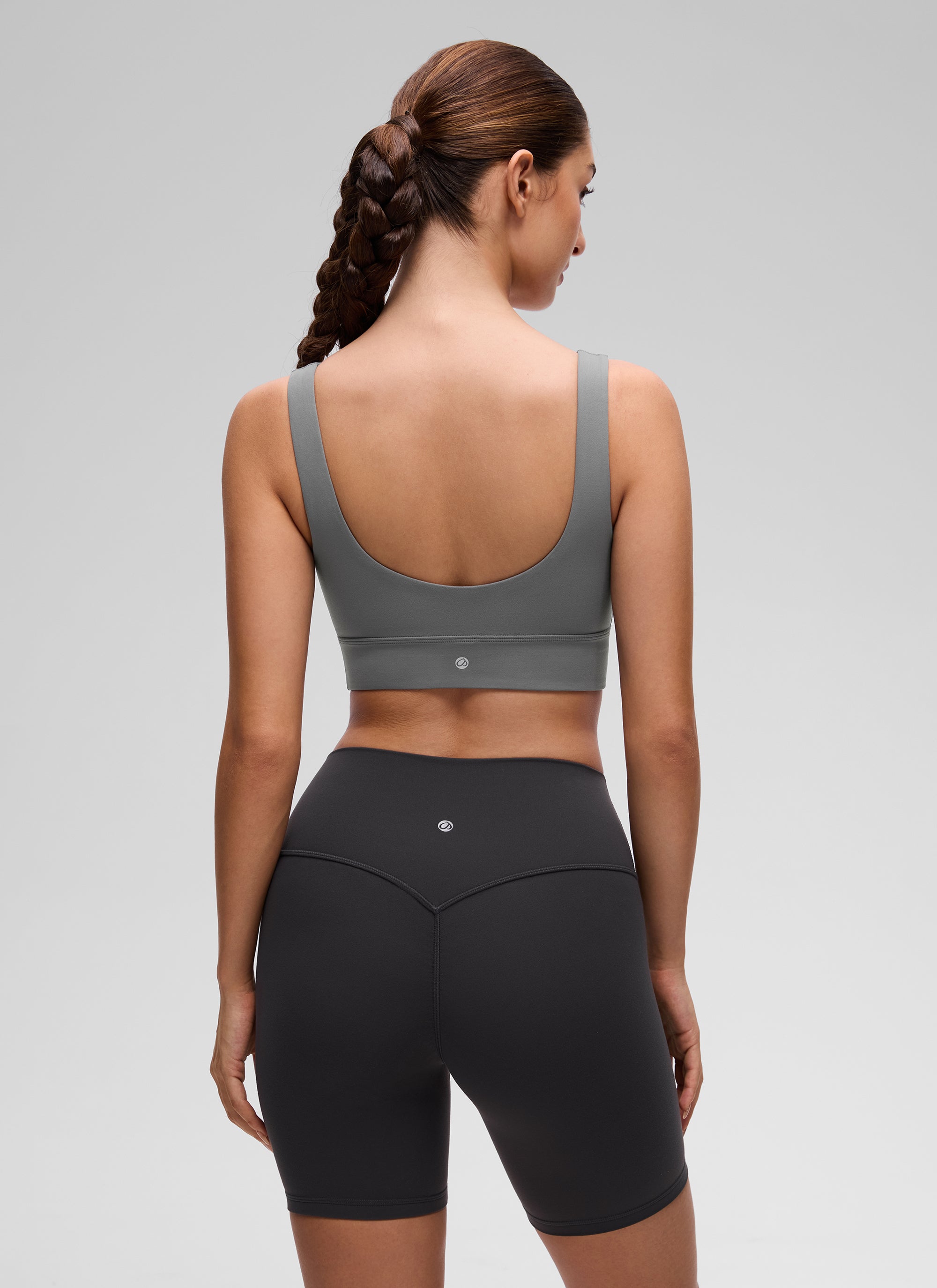 CRZ YOGA Yoga Sokongan Rendah Wanita Butterluxe Bra Sukan U Belakang Garis Panjang Kelabu Abu