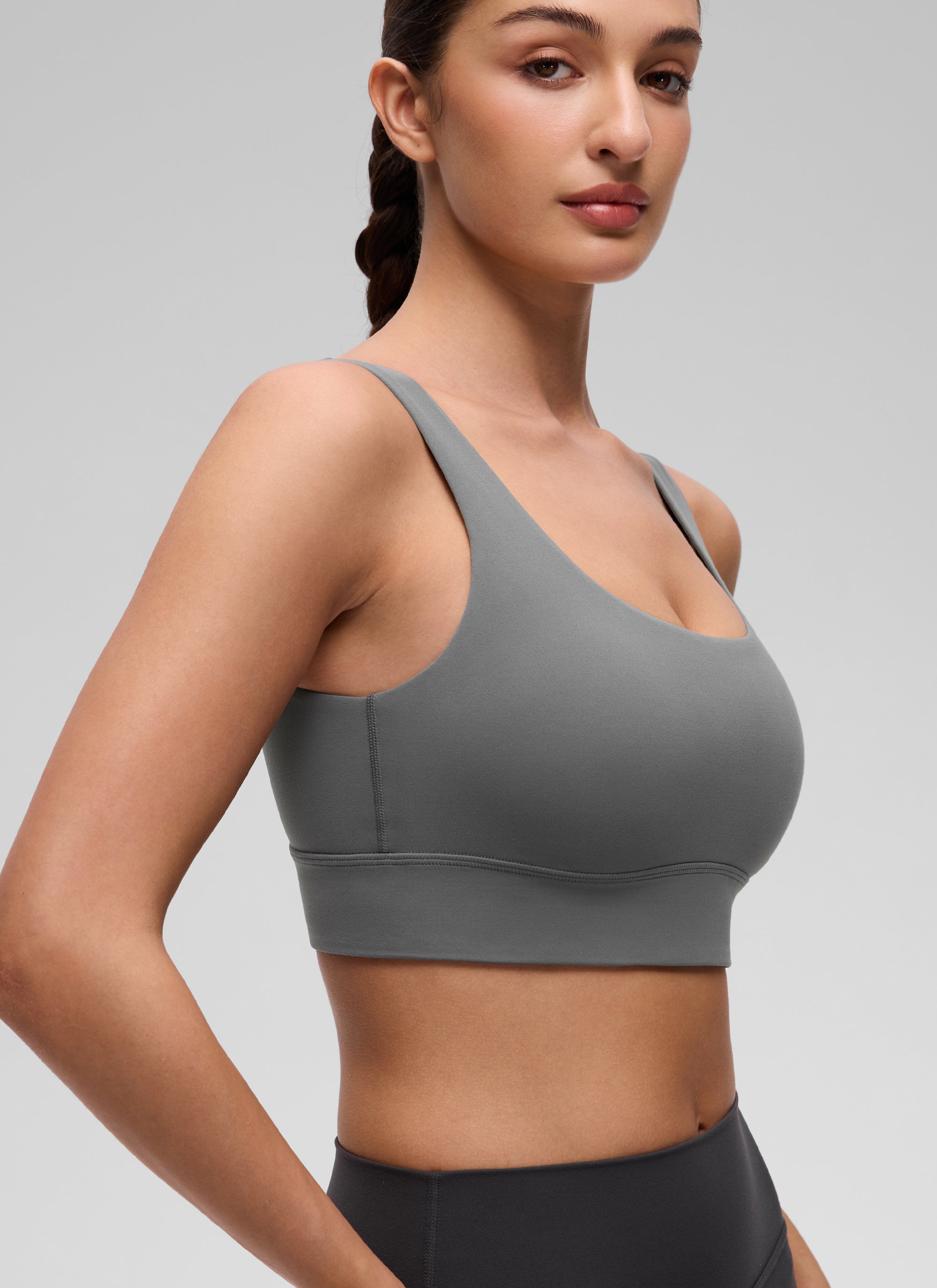 CRZ YOGA Yoga Sokongan Rendah Wanita Butterluxe Bra Sukan U Belakang Garis Panjang Kelabu Abu