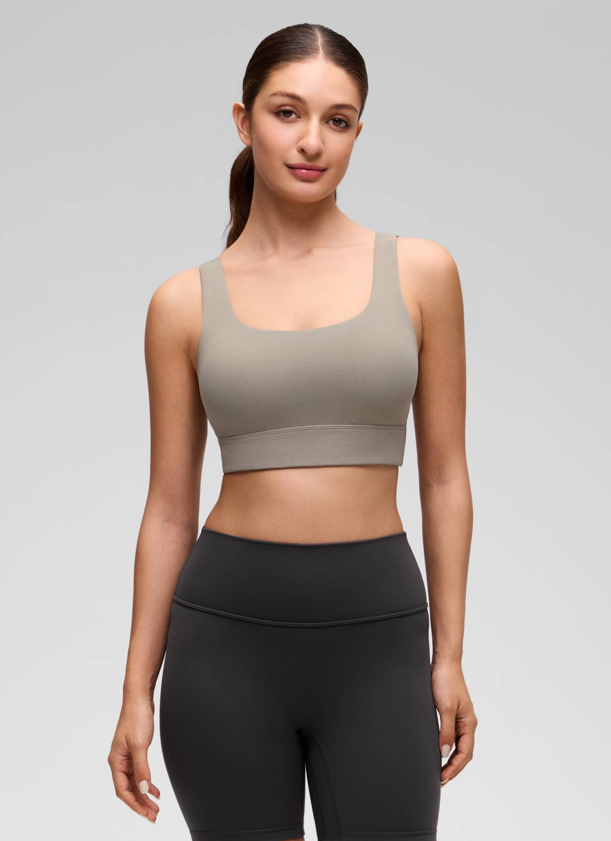 CRZ YOGA Yoga Sokongan Rendah Wanita Butterluxe Bra Sukan U Belakang Panjang Kelabu Abu Hangat