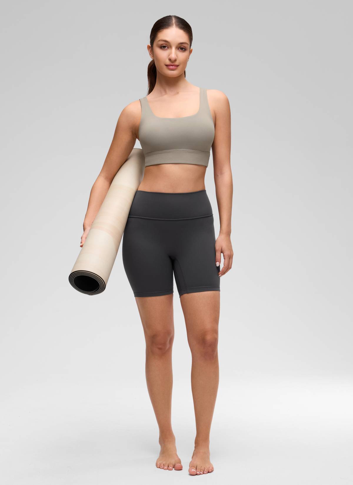 CRZ YOGA Yoga Sokongan Rendah Wanita Butterluxe Bra Sukan U Belakang Panjang Kelabu Abu Hangat