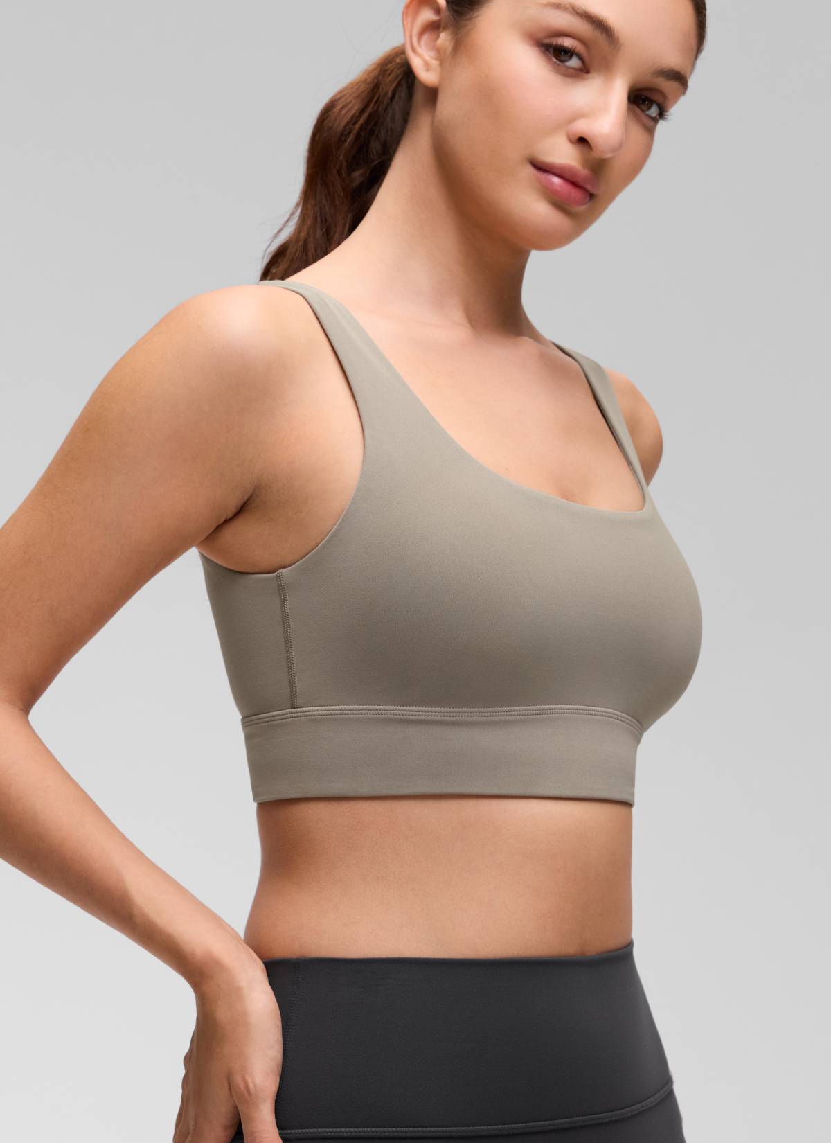 CRZ YOGA Yoga Sokongan Rendah Wanita Butterluxe Bra Sukan U Belakang Panjang Kelabu Abu Hangat