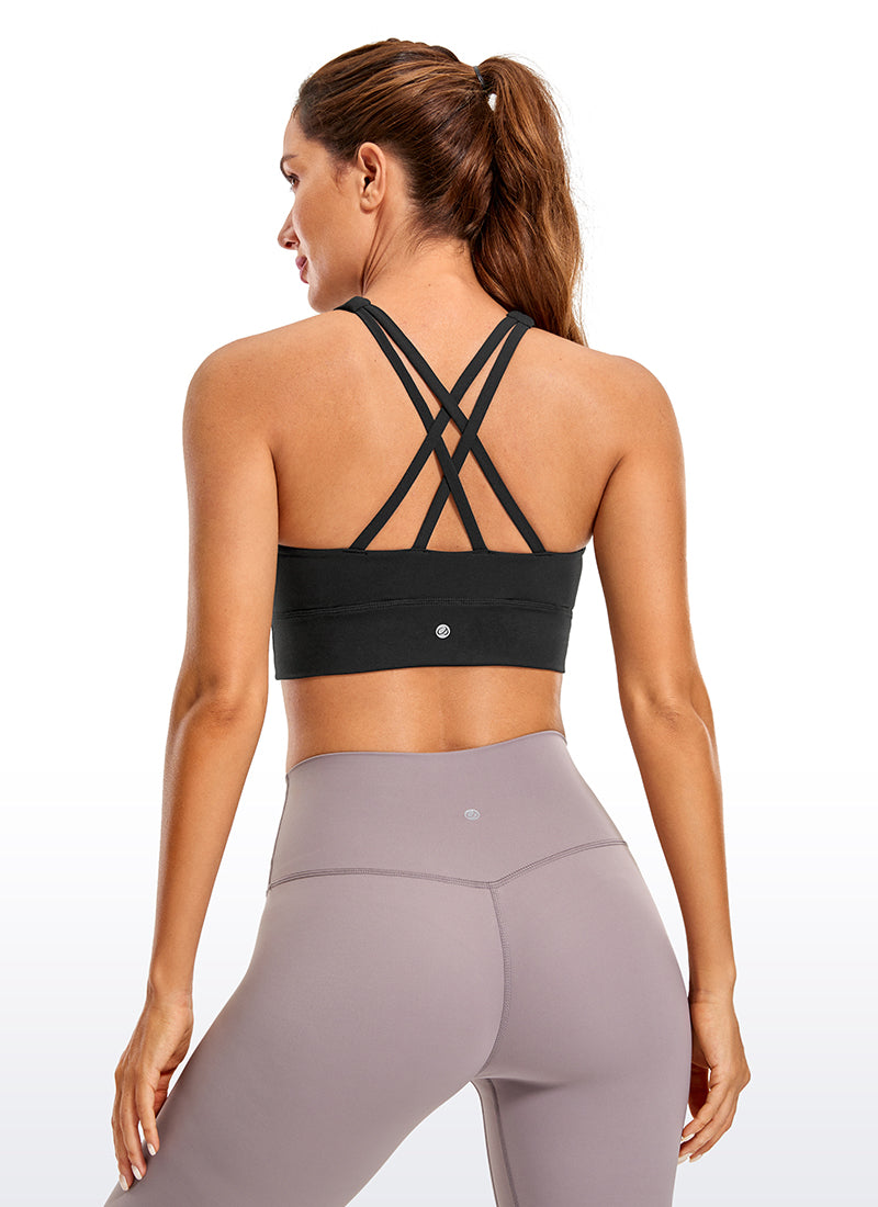 CRZ YOGA 여성 트레이닝 미디엄 서포트 Butterluxe 브라 스트래피 백 블랙