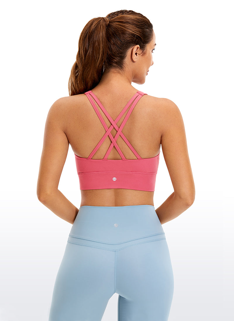 CRZ YOGA Women's Training Medium Support Butterluxe Bra Strappy back Rose Powder