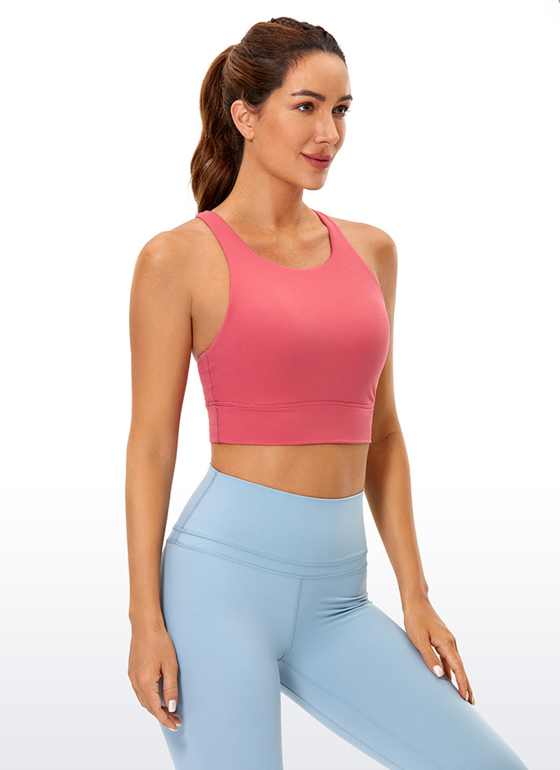 CRZ YOGA Women's Training Medium Support Butterluxe Bra Strappy back Rose Powder