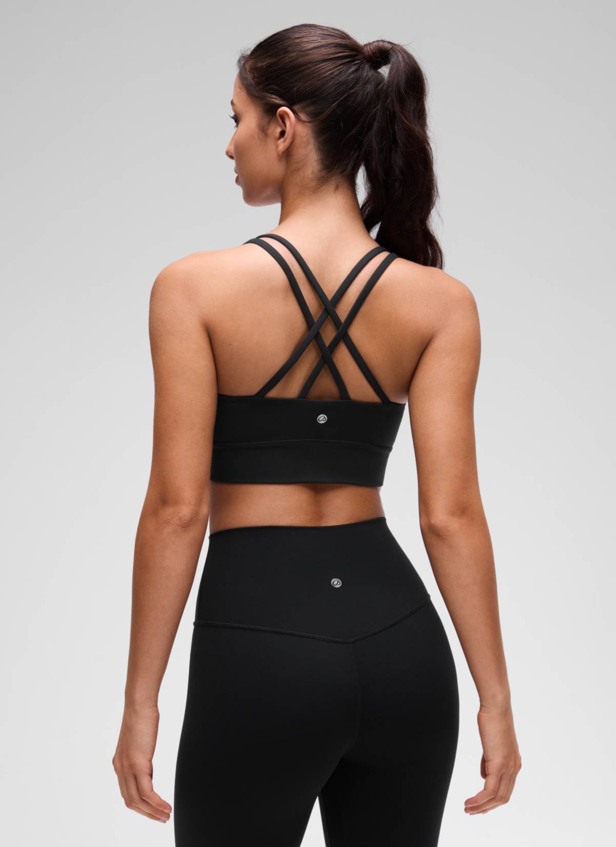 CRZ YOGA Wanita Butterluxe Bra Cawan Acuan Bertali Panjang Bersalut Silang Hitam