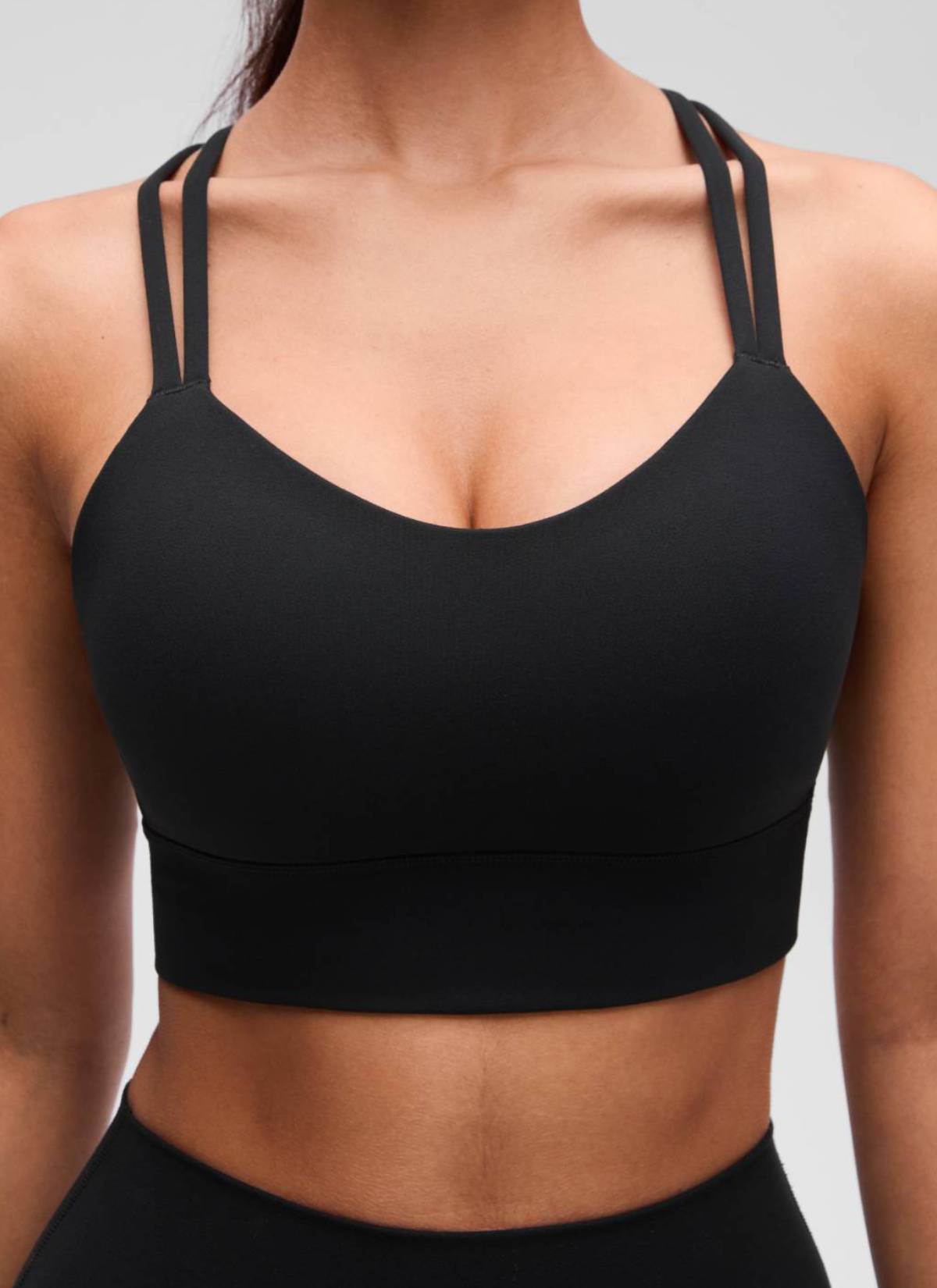 CRZ YOGA Wanita Butterluxe Bra Cawan Acuan Bertali Panjang Bersalut Silang Hitam