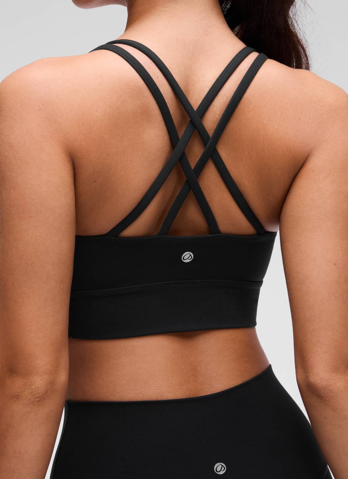 CRZ YOGA Wanita Butterluxe Bra Cawan Acuan Bertali Panjang Bersalut Silang Hitam