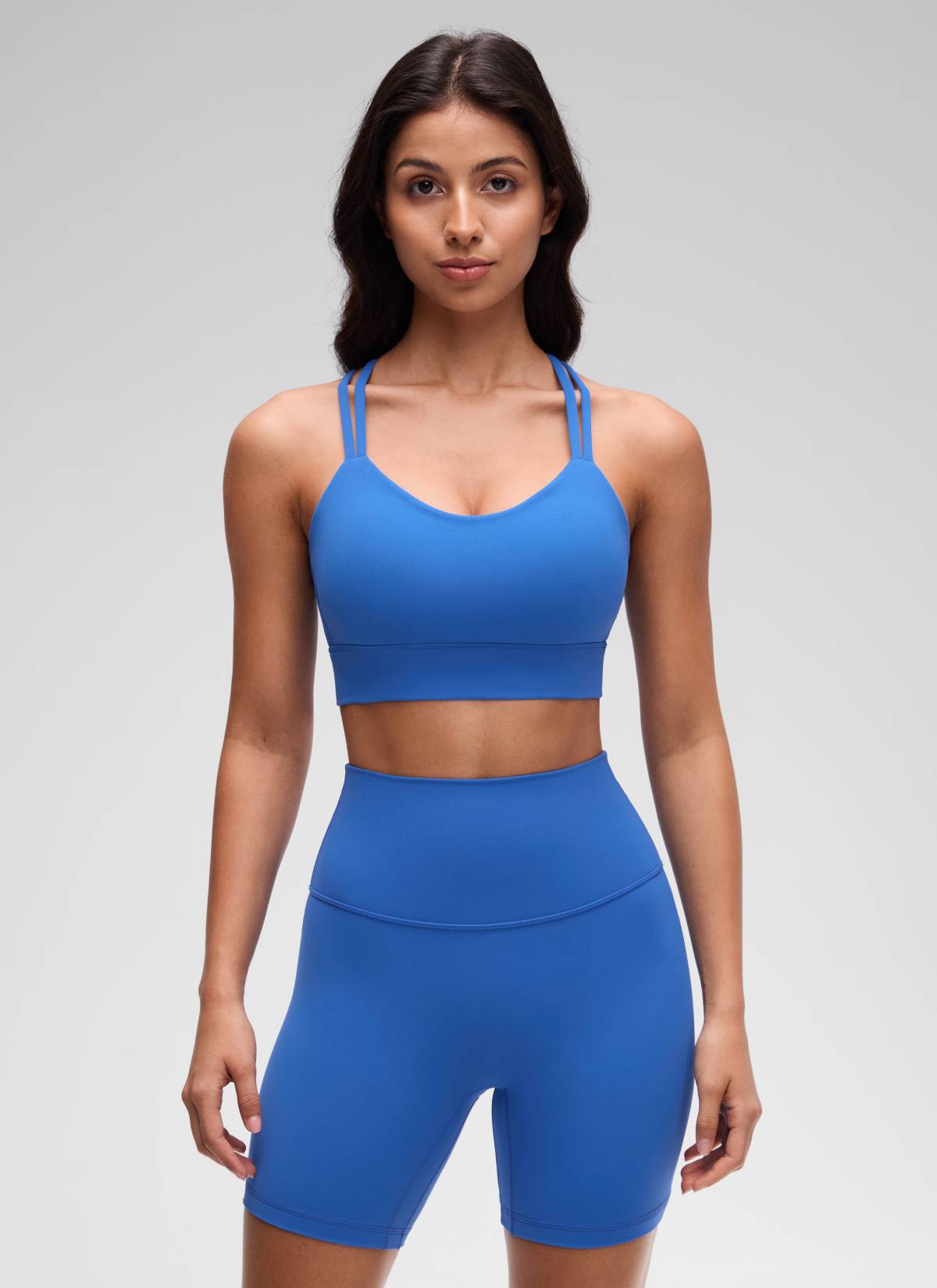 CRZ YOGA Wanita Butterluxe Bra Cawan Berbentuk Silang Panjang Bertali Bertali Biru Berkilau