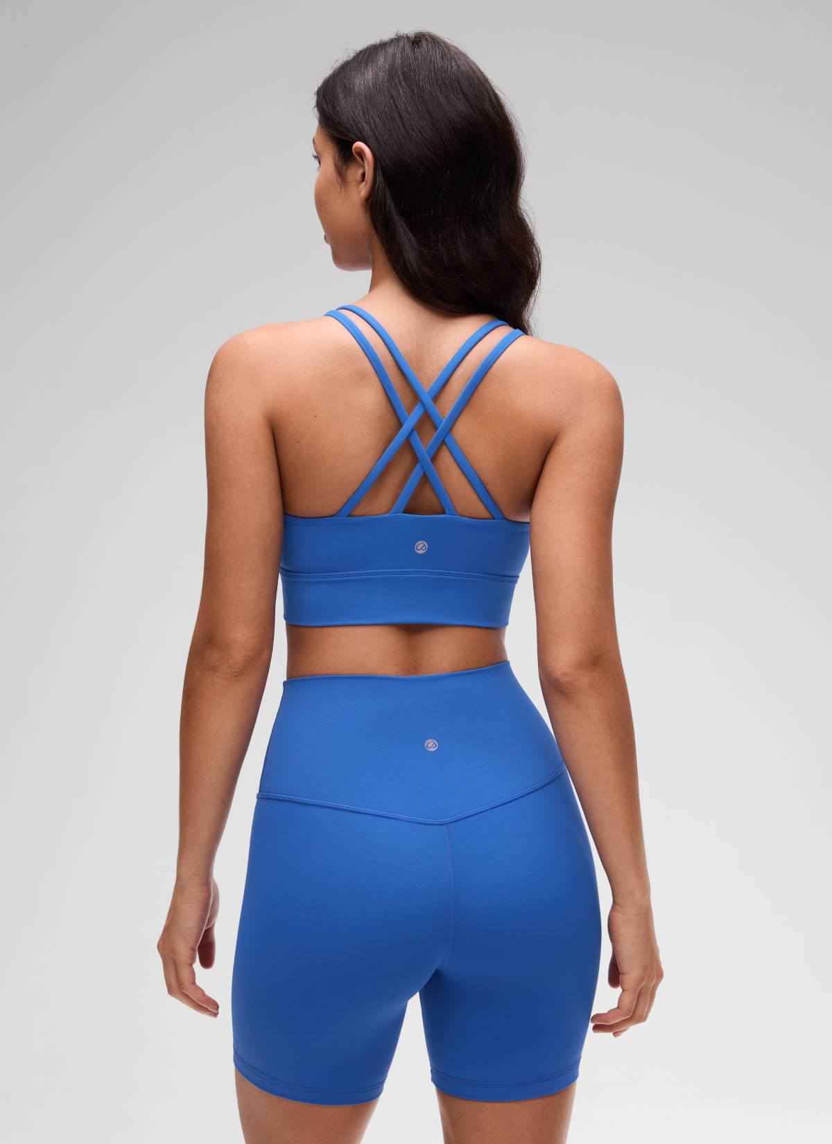 CRZ YOGA Wanita Butterluxe Bra Cawan Berbentuk Silang Panjang Bertali Bertali Biru Berkilau