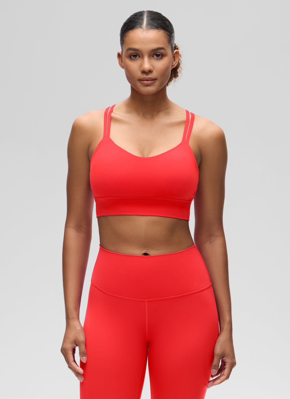 CRZ YOGA Womens Butterluxe Strappy Longline Criss Cross Molded Cup Bra Deep Red @model_info:Barbara