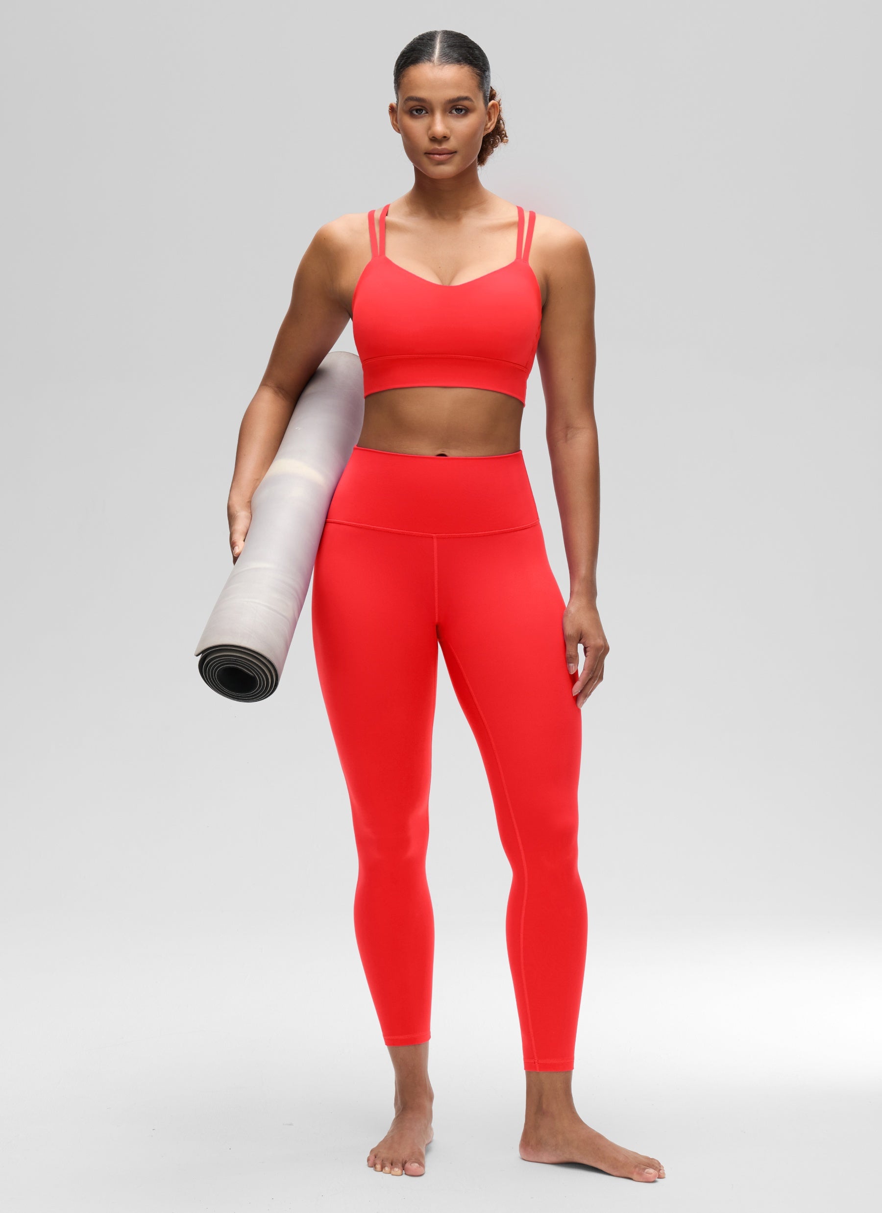 CRZ YOGA Wanita Butterluxe Bra Cawan Acuan Bertali Panjang Bersalut Silang Merah Tua