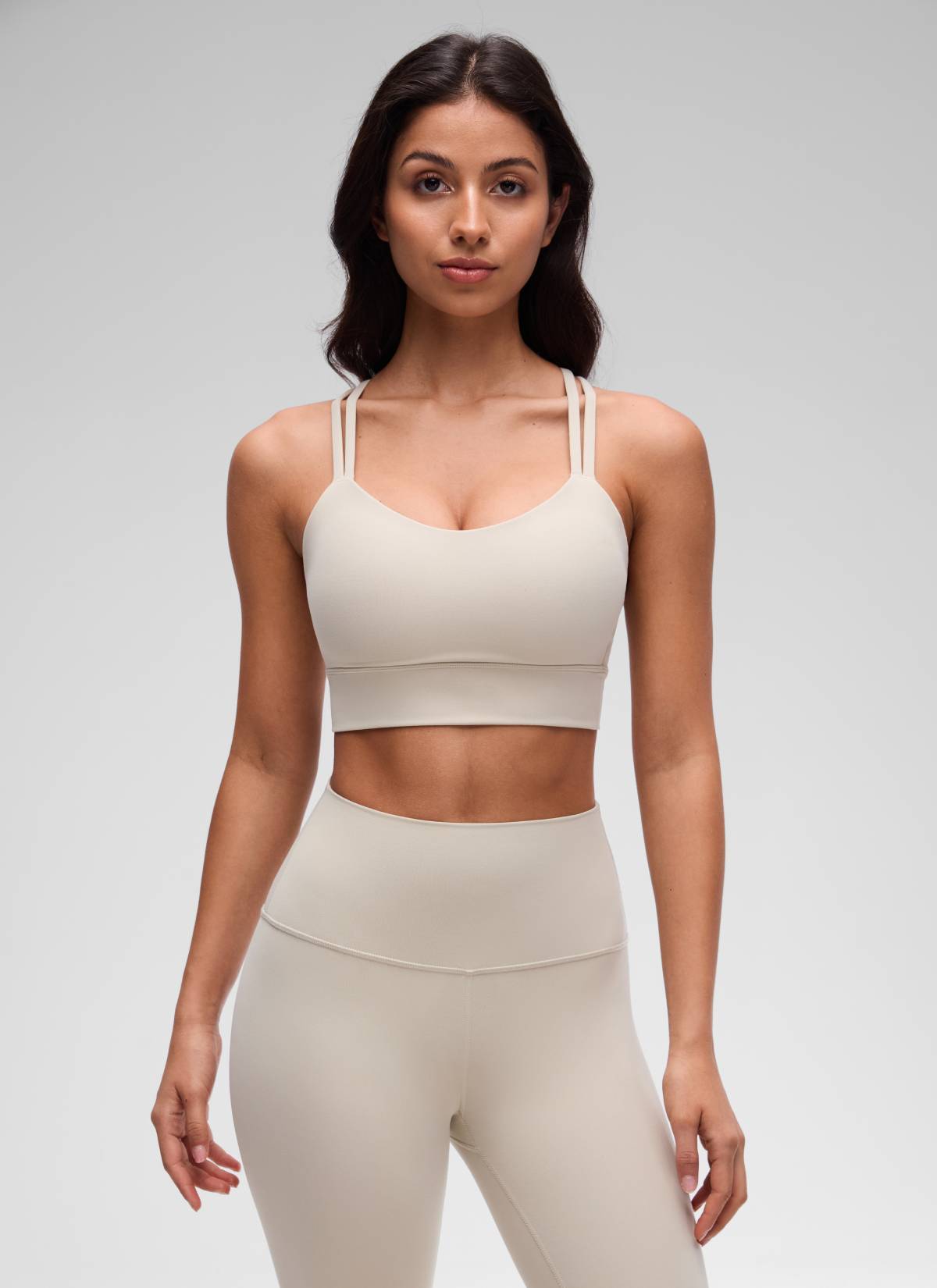 CRZ YOGA Wanita Butterluxe Bra Cawan Acuan Bertali Panjang Bersalut Silang Bertali Coklat Mojave