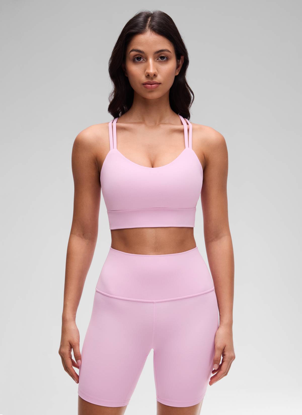 CRZ YOGA Wanita Butterluxe Bra Cawan Acuan Bertali Panjang Bersalut Silang Vita Pink