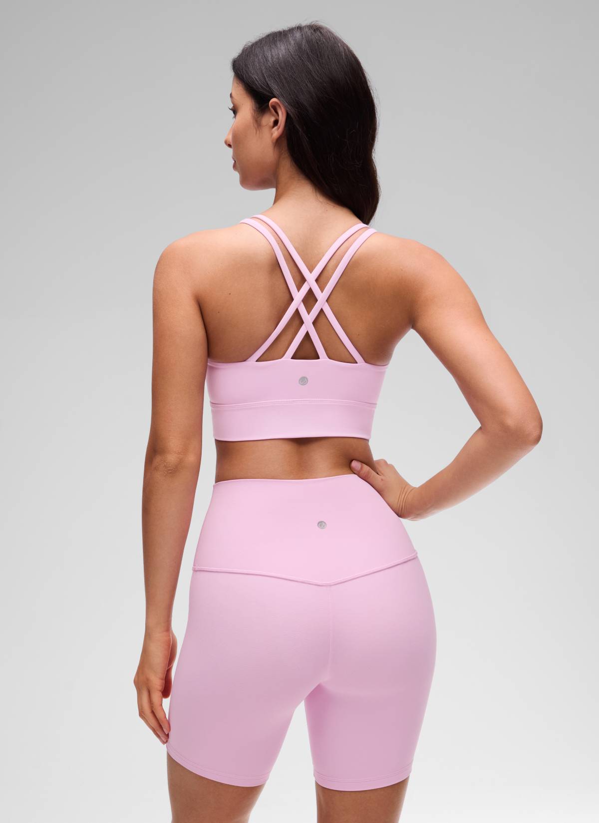 CRZ YOGA Wanita Butterluxe Bra Cawan Acuan Bertali Panjang Bersalut Silang Vita Pink