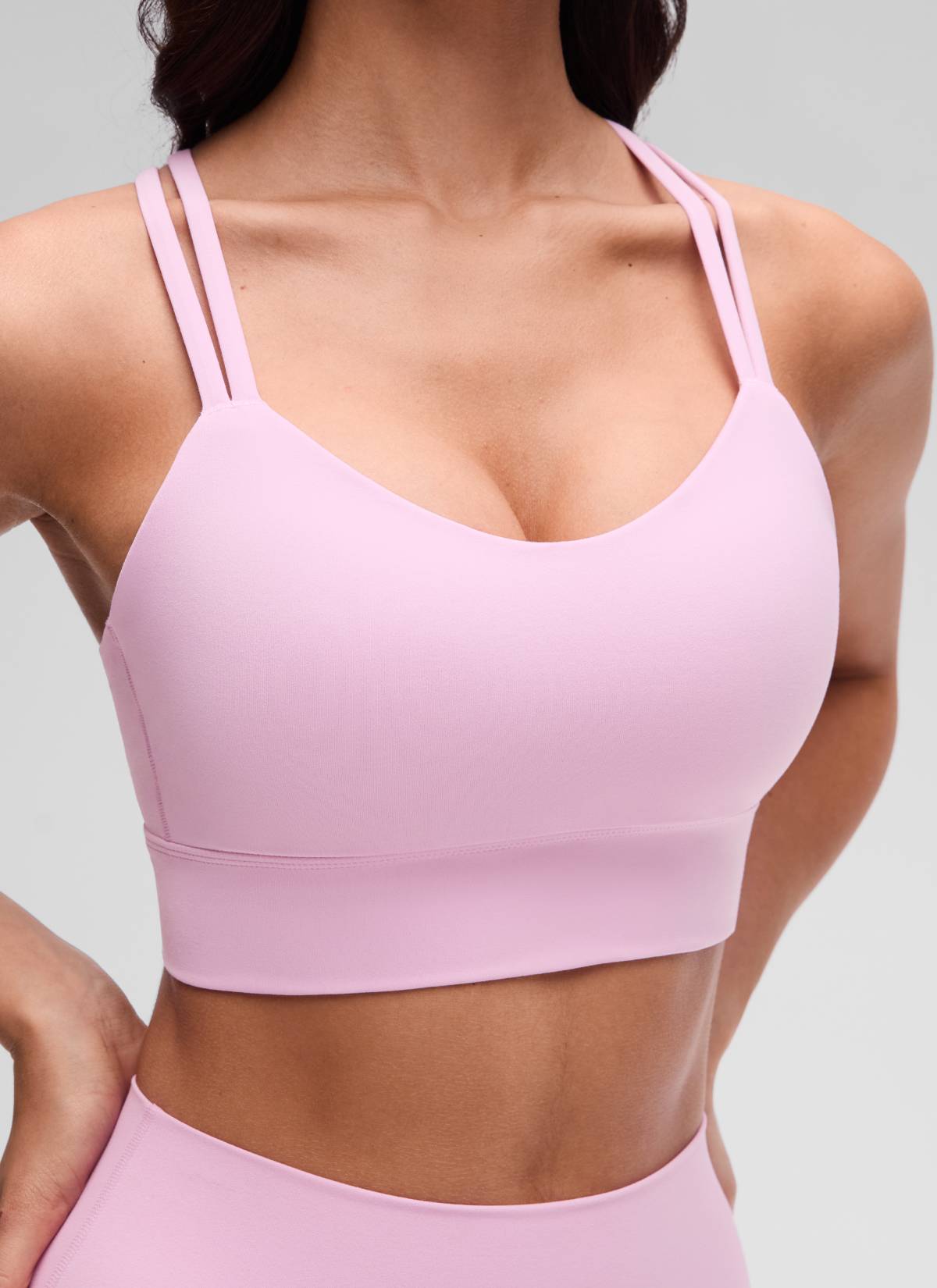 CRZ YOGA Wanita Butterluxe Bra Cawan Acuan Bertali Panjang Bersalut Silang Vita Pink