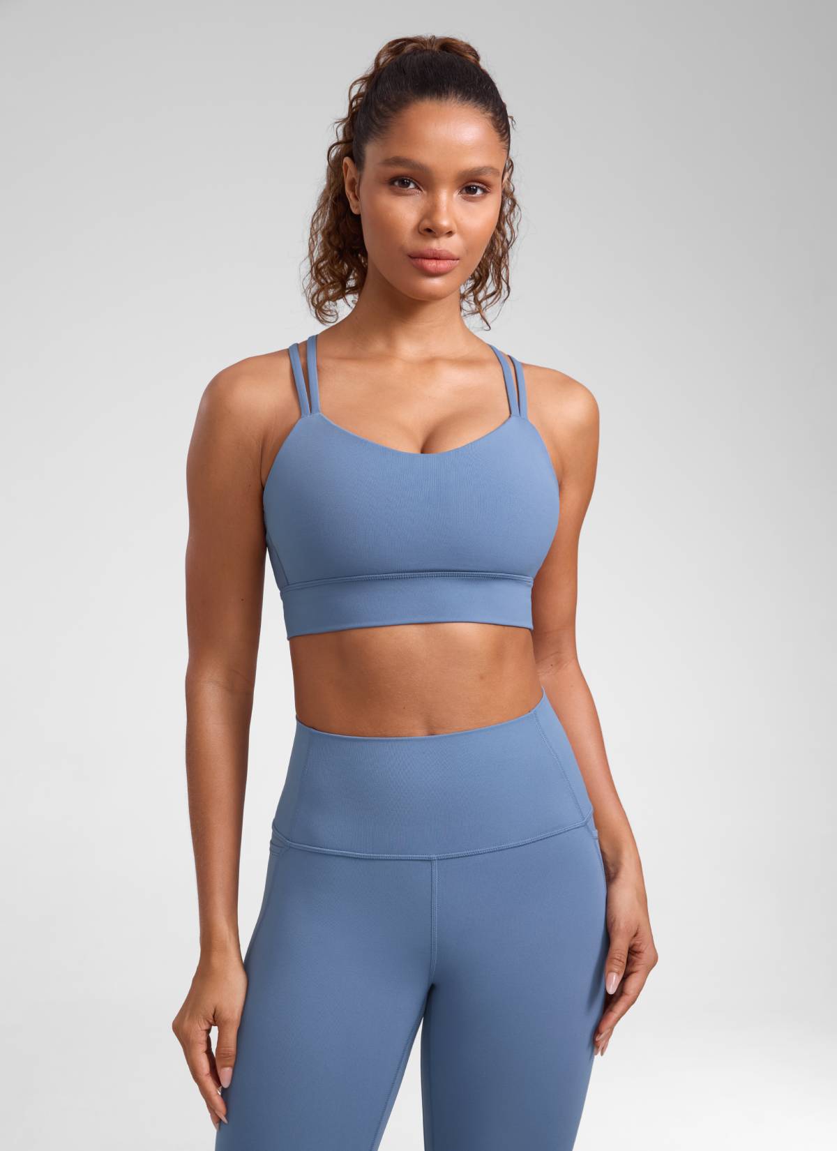 CRZ YOGA Wanita Butterluxe Bra Cawan Acuan Bertali Panjang Bersalut Silang Bertali Biru Oasis