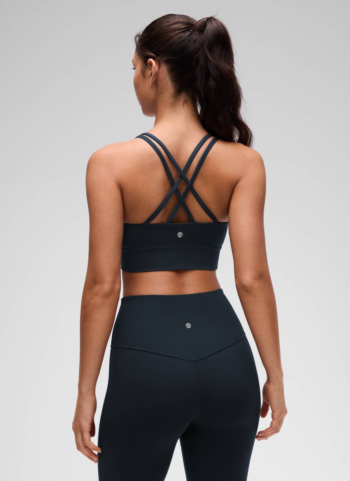CRZ YOGA Wanita Butterluxe Bra Cawan Acuan Bertali Panjang Bersalut Silang Bertali Biru Sejati