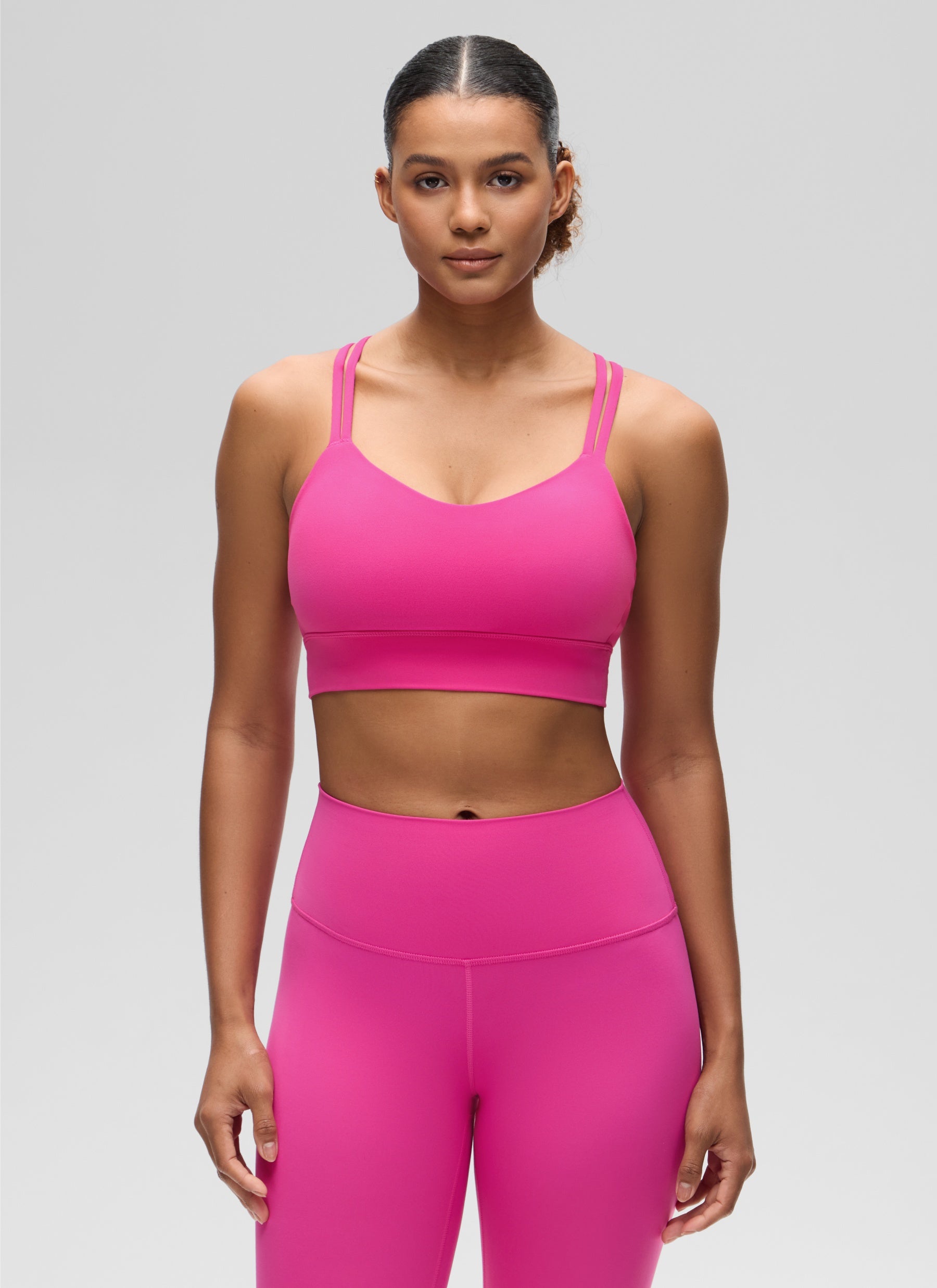 CRZ YOGA Wanita Butterluxe Bra Cawan Acuan Bertali Panjang Bersalut Silang Bertali Bunga Raya Ungu