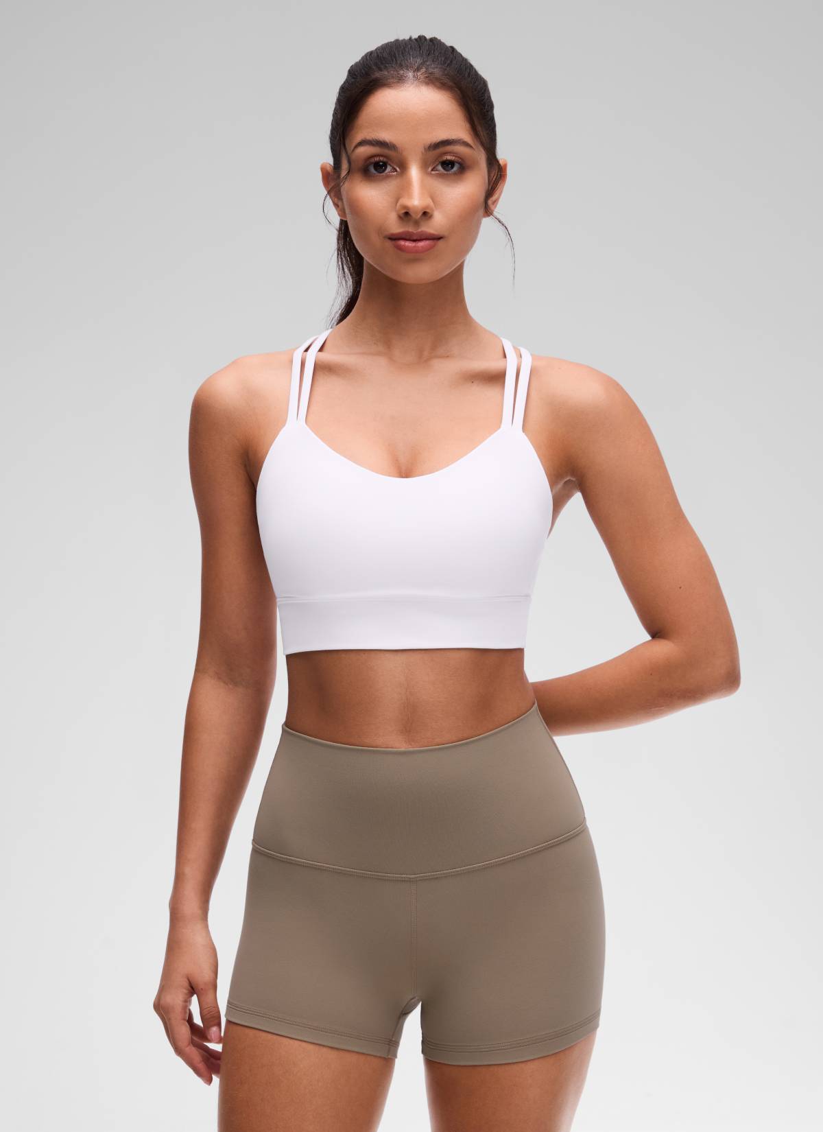 CRZ YOGA Wanita Butterluxe Bra Cawan Berbentuk Silang Panjang Bertali Panjang Bertali Putih