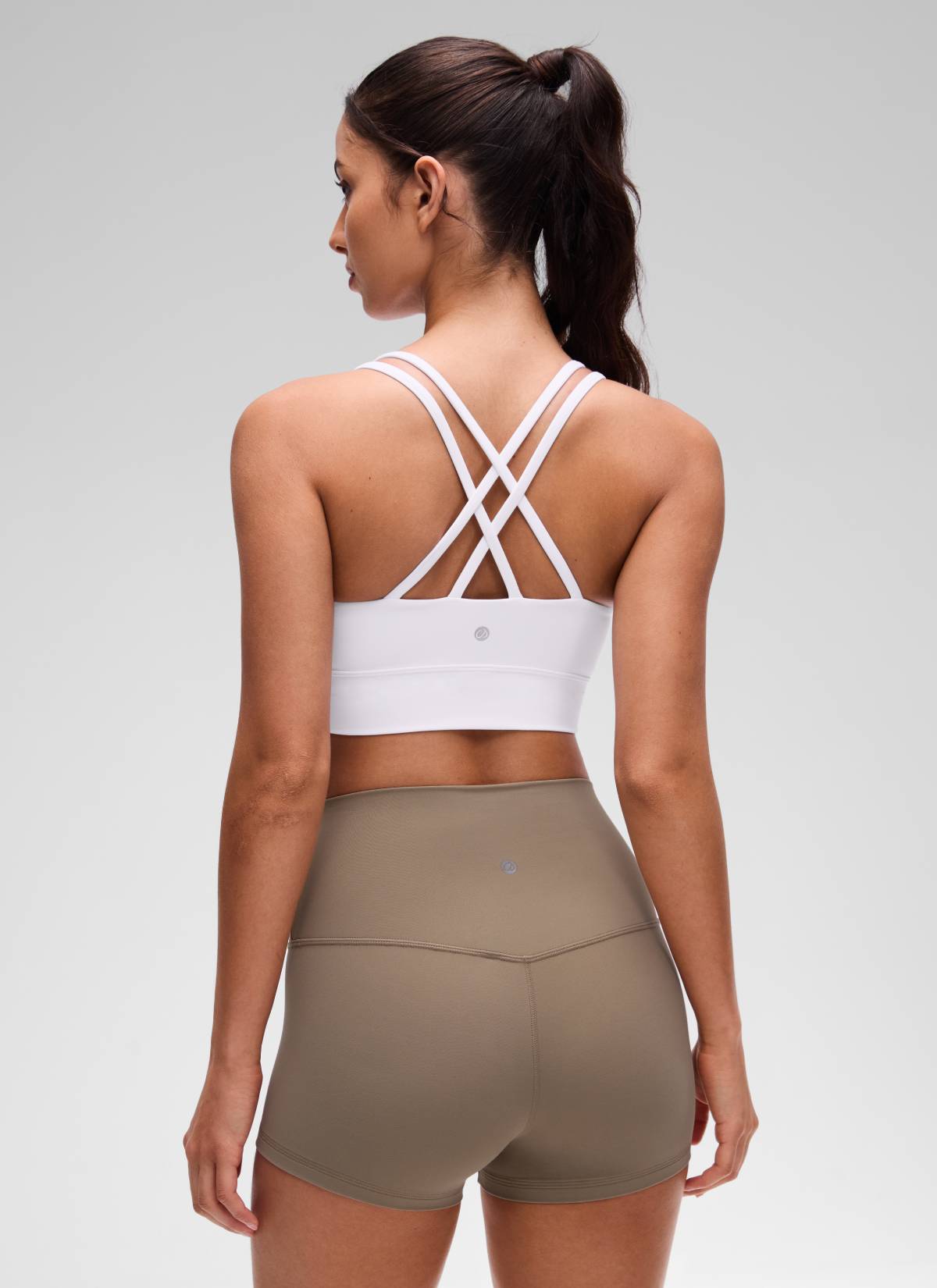 CRZ YOGA Wanita Butterluxe Bra Cawan Berbentuk Silang Panjang Bertali Panjang Bertali Putih
