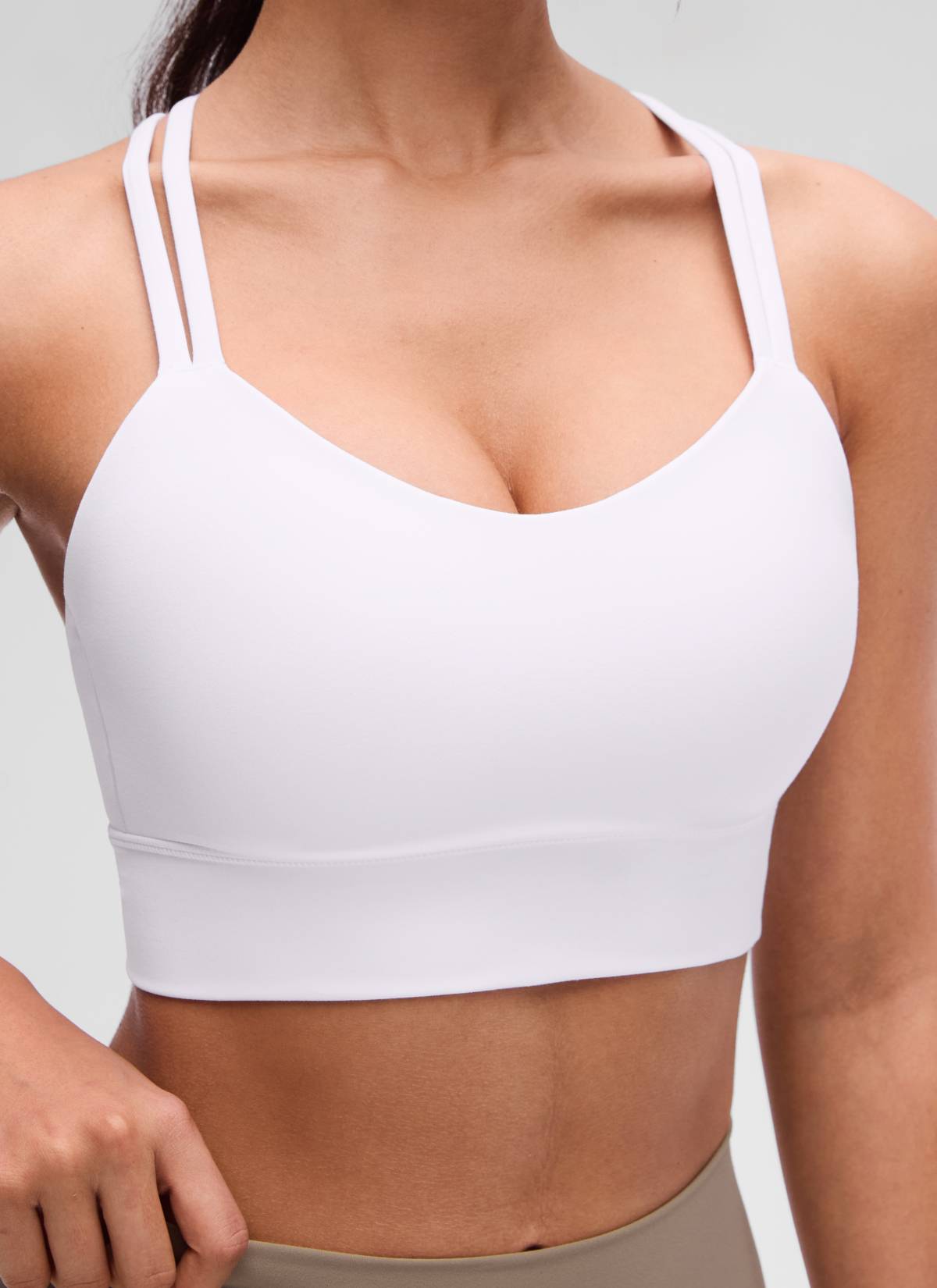 CRZ YOGA Wanita Butterluxe Bra Cawan Berbentuk Silang Panjang Bertali Panjang Bertali Putih