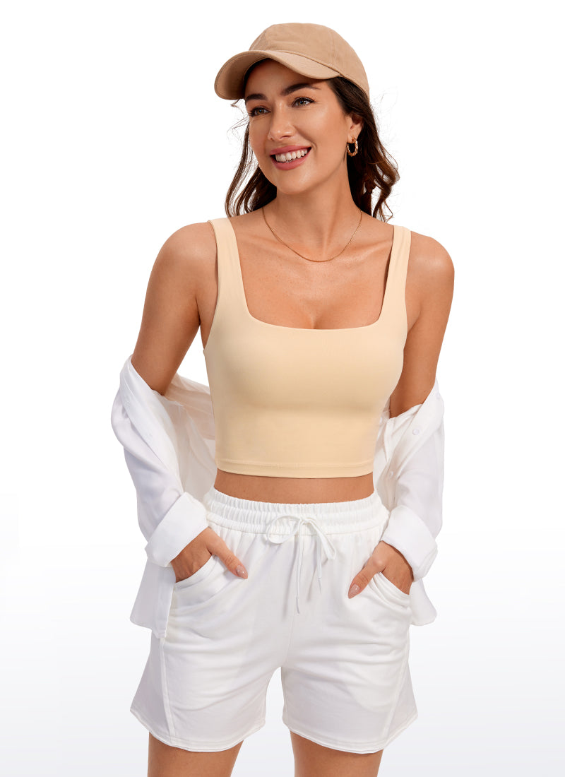 CRZ YOGA Women's Yoga Low Impact Butterluxe Longline Bra Square Neck Tan Milkshake