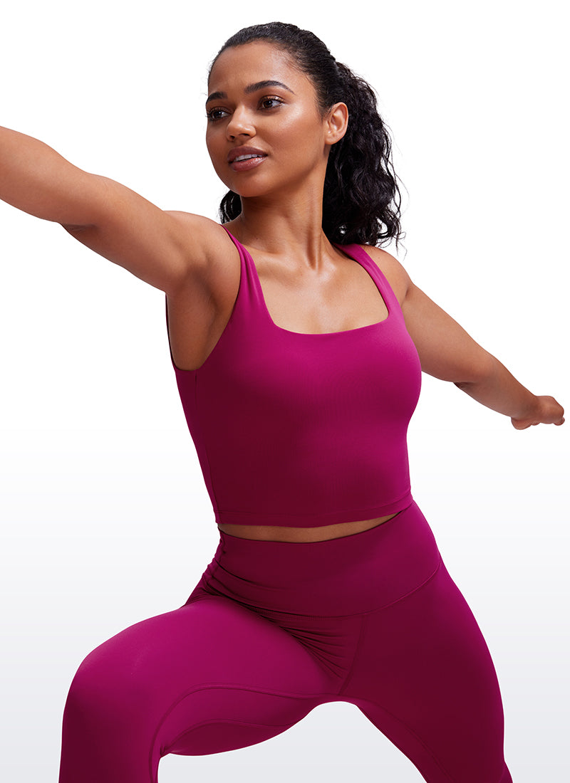 CRZ YOGA Women's Yoga Low Impact Butterluxe Longline Bra Square Neck Magenta Purple