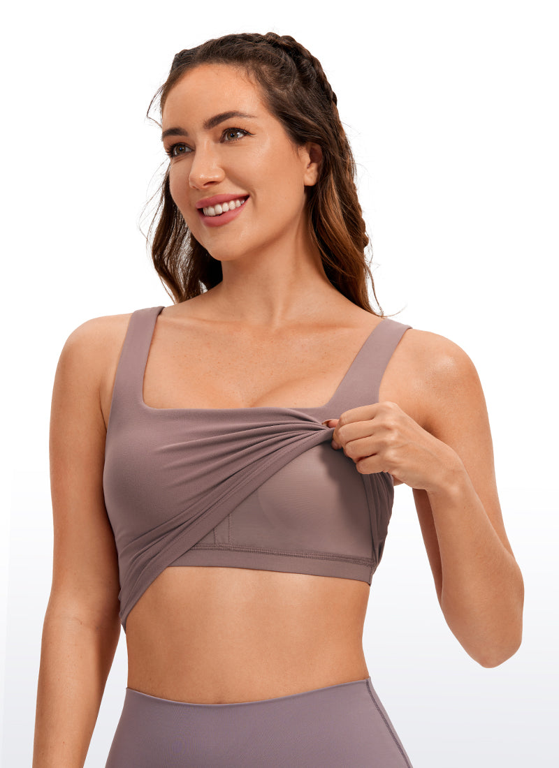 CRZ YOGA Women's Yoga Low Impact Butterluxe Longline Bra Square Neck Mauve