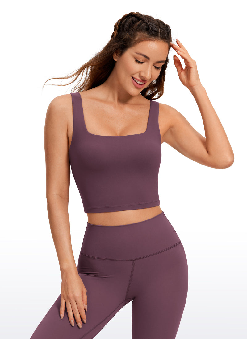 CRZ YOGA Women's Yoga Low Impact Butterluxe Longline Bra Square Neck Arctic Plum