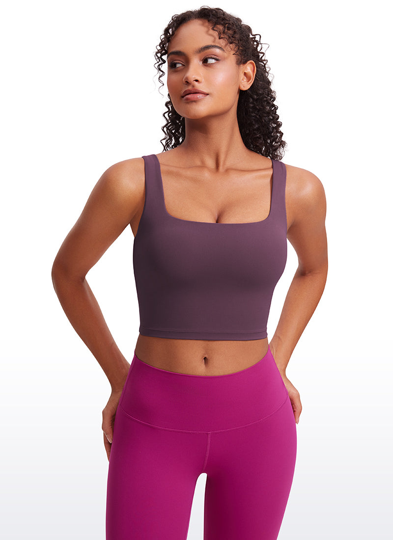 CRZ YOGA Áo lót thể thao dài dành cho nữ tập yoga, thiết kế cổ vuông, màu tím nho và hoa thistle, thuộc dòng sản phẩm " Butterluxe "