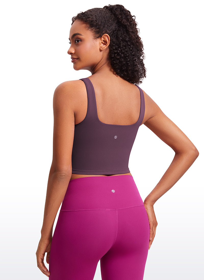 CRZ YOGA Áo lót thể thao dài dành cho nữ tập yoga, thiết kế cổ vuông, màu tím nho và hoa thistle, thuộc dòng sản phẩm " Butterluxe "