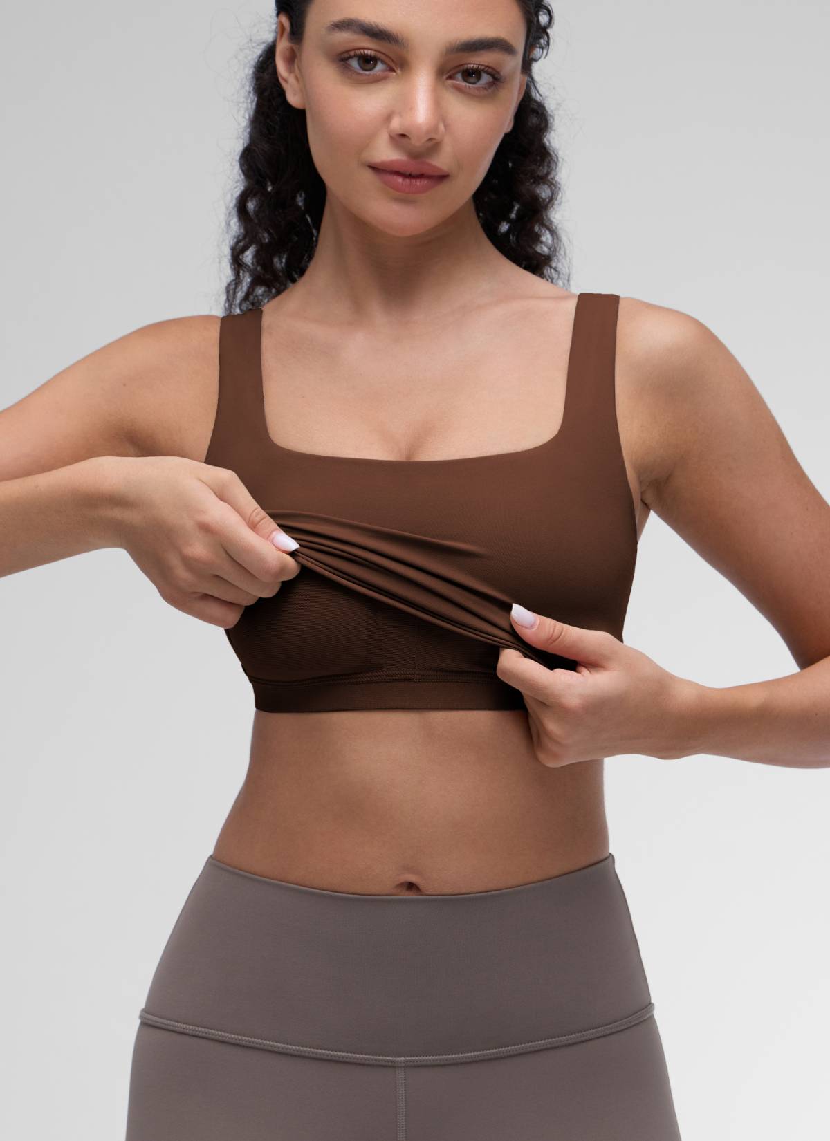 CRZ YOGA Women's Yoga Low Impact Butterluxe Longline Bra Square Neck Lava Brown @model_info:Anano