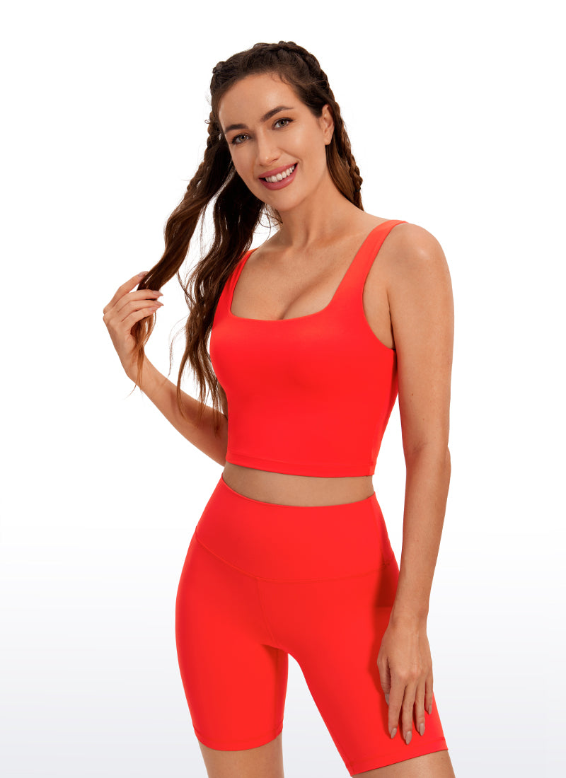 CRZ YOGA Women's Yoga Low Impact Butterluxe Longline Bra Square Neck Dark Red