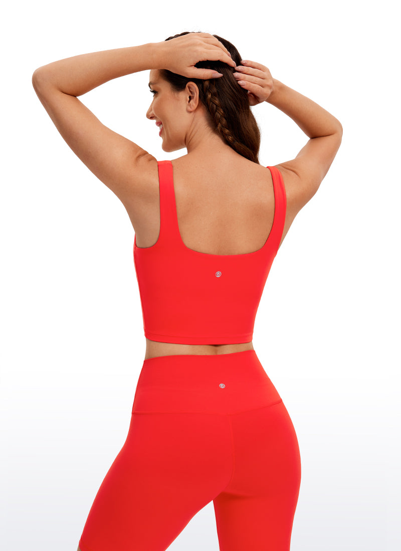 CRZ YOGA Women's Yoga Low Impact Butterluxe Longline Bra Square Neck Dark Red