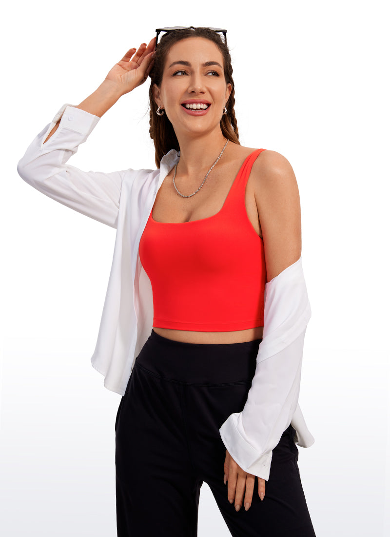 CRZ YOGA Women's Yoga Low Impact Butterluxe Longline Bra Square Neck Dark Red
