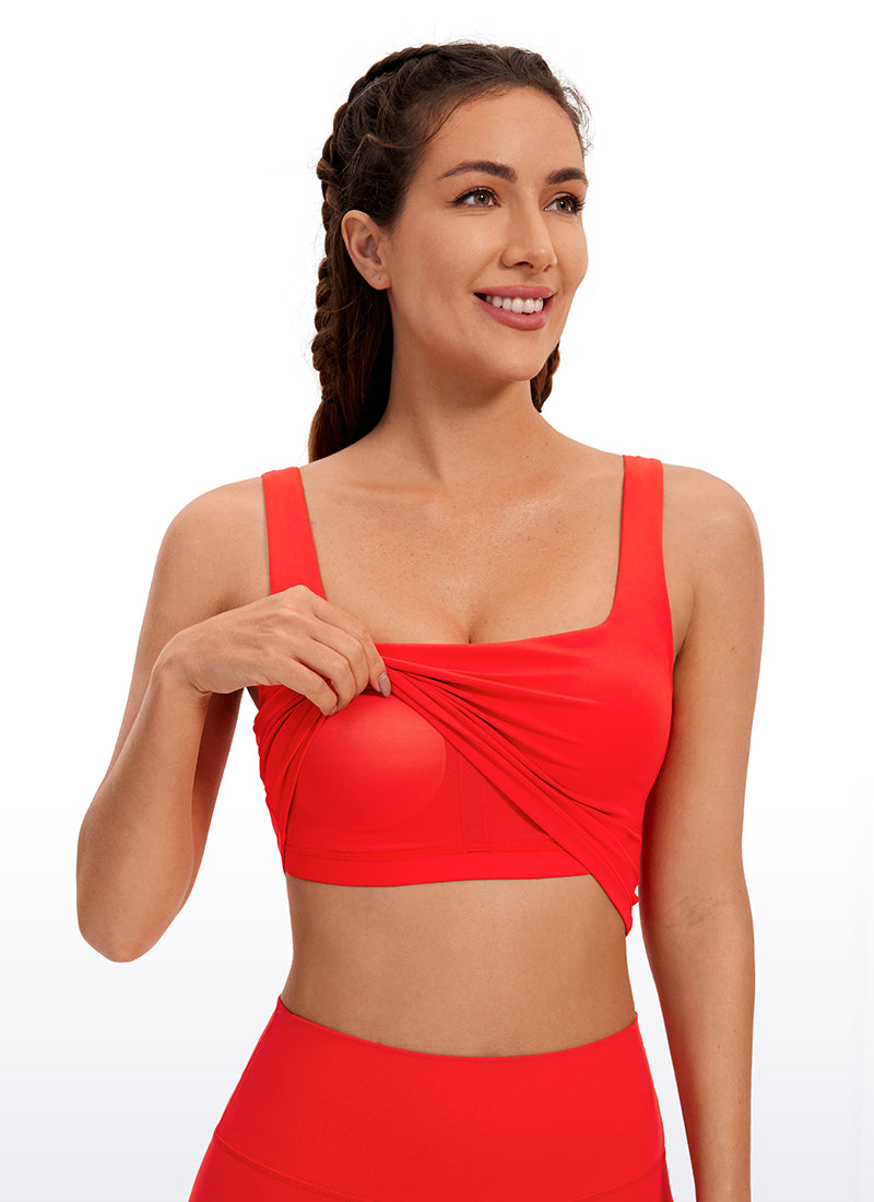 CRZ YOGA Women's Yoga Low Impact Butterluxe Longline Bra Square Neck Dark Red