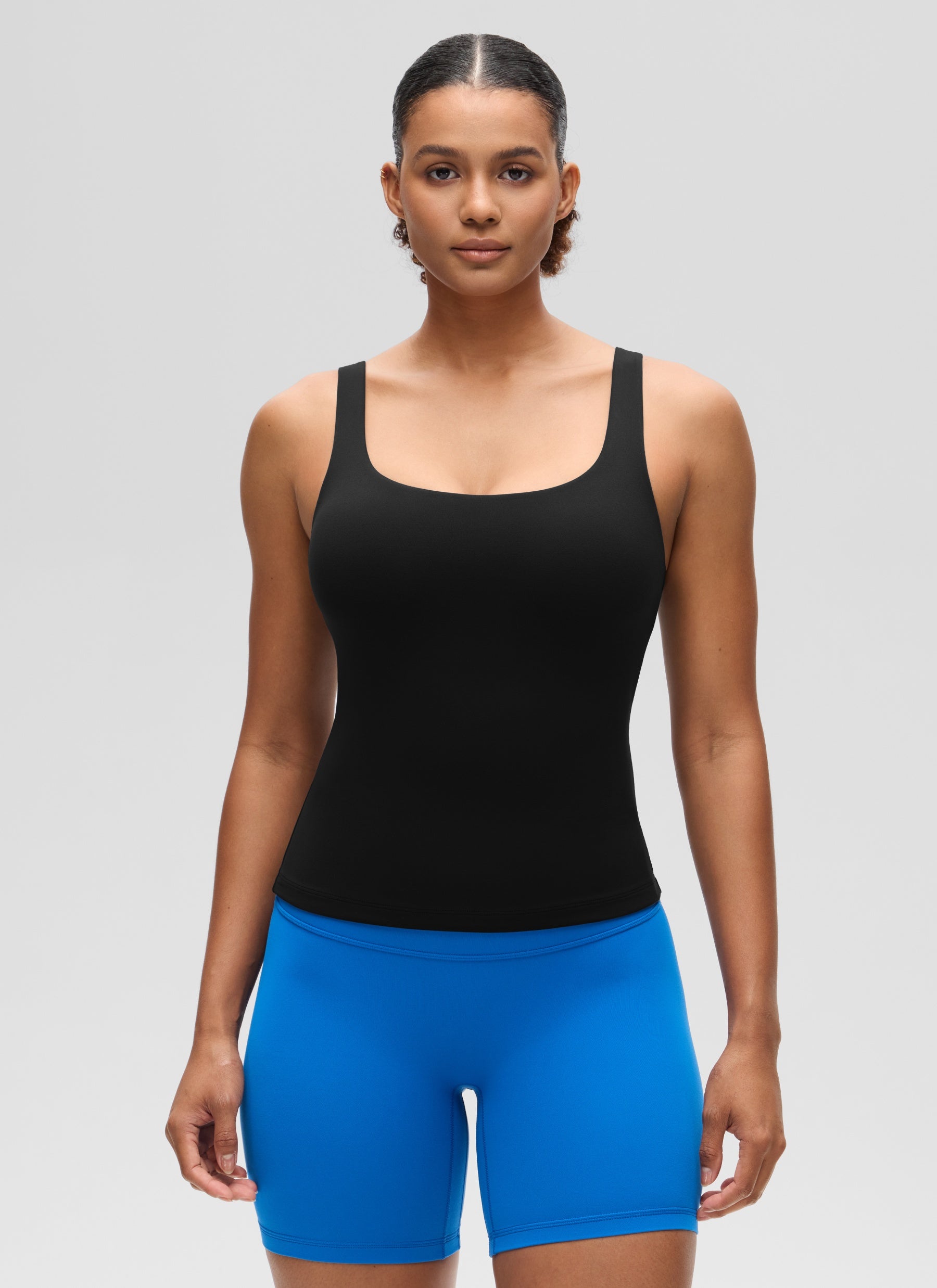 Baju Atasan SlimFit Wanita CRZ YOGA Butterluxe Bra Terbina Dalam Leher U Tank Hitam