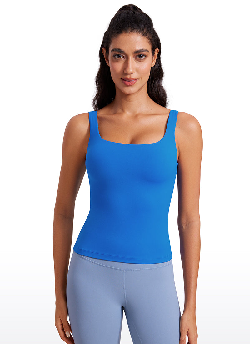 Áo thun nữ CRZ YOGA SlimFit, kiểu áo ba lỗ cổ chữ U có áo lót tích hợp, họa tiết “ Butterluxe ”, màu xanh lấp lánh