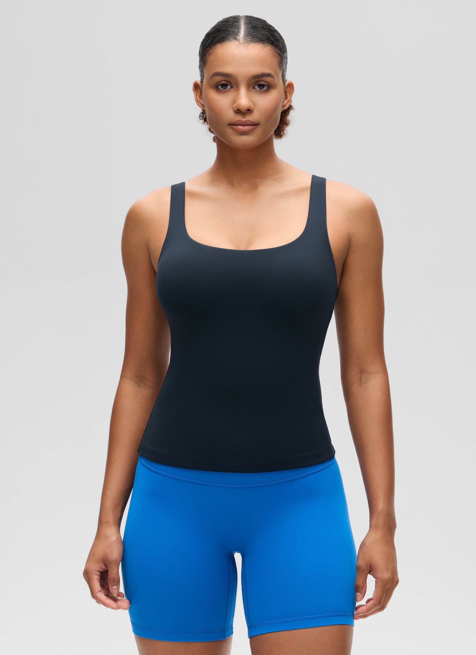 Baju Atasan SlimFit Wanita CRZ YOGA Butterluxe Bra Terbina Dalam Leher U Tangki Tentera Laut Sejati