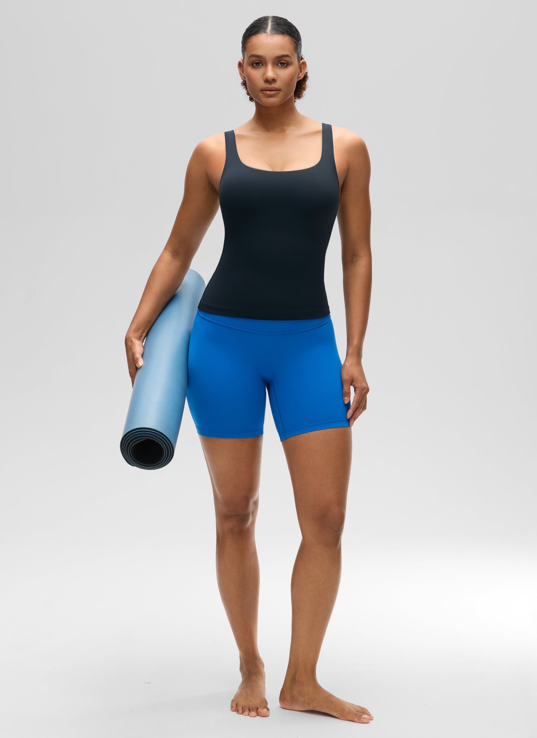 Baju Atasan SlimFit Wanita CRZ YOGA Butterluxe Bra Terbina Dalam Leher U Tangki Tentera Laut Sejati
