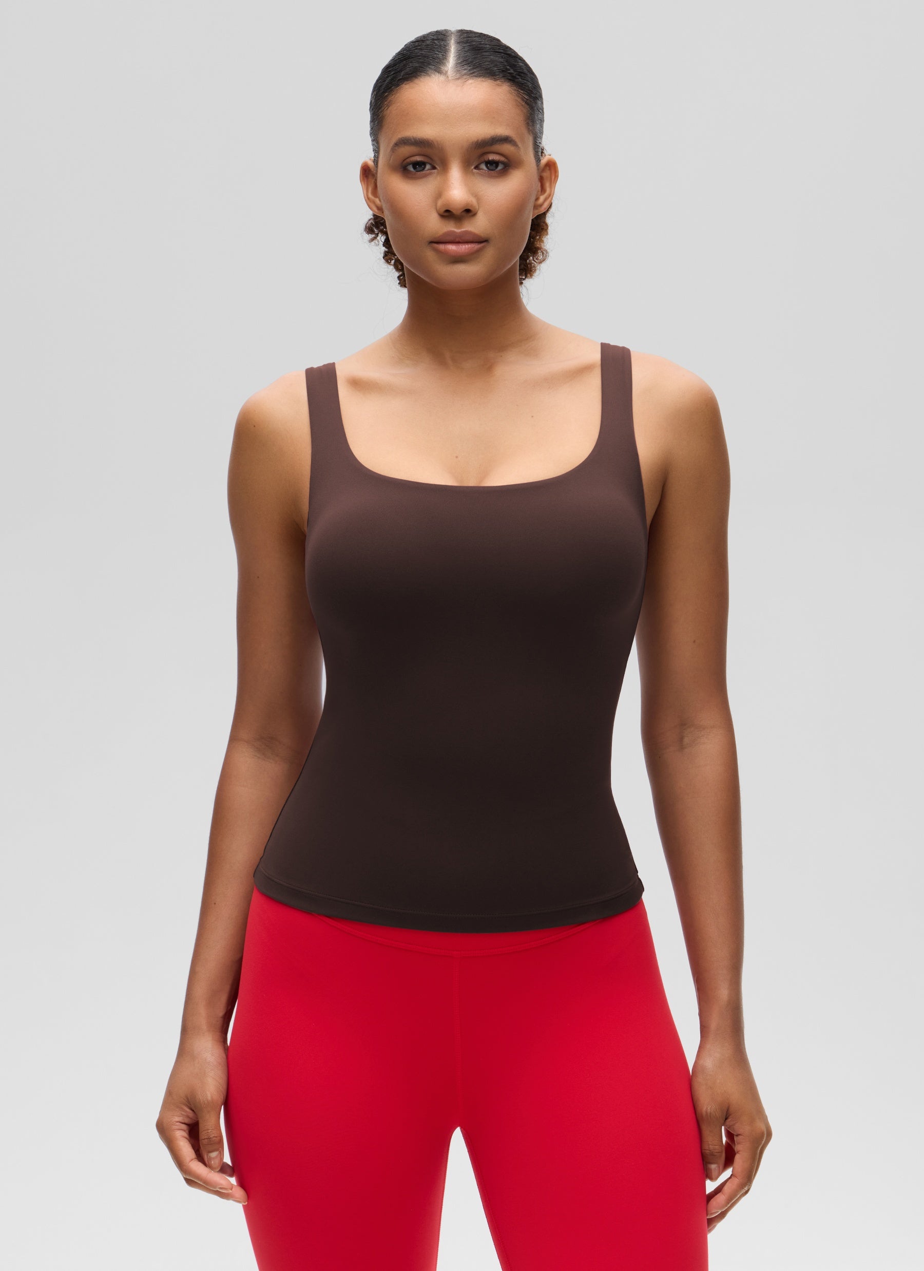 Baju Atasan SlimFit Wanita CRZ YOGA Butterluxe Bra Terbina Dalam U Neck Tanks Hot Fudge Brown