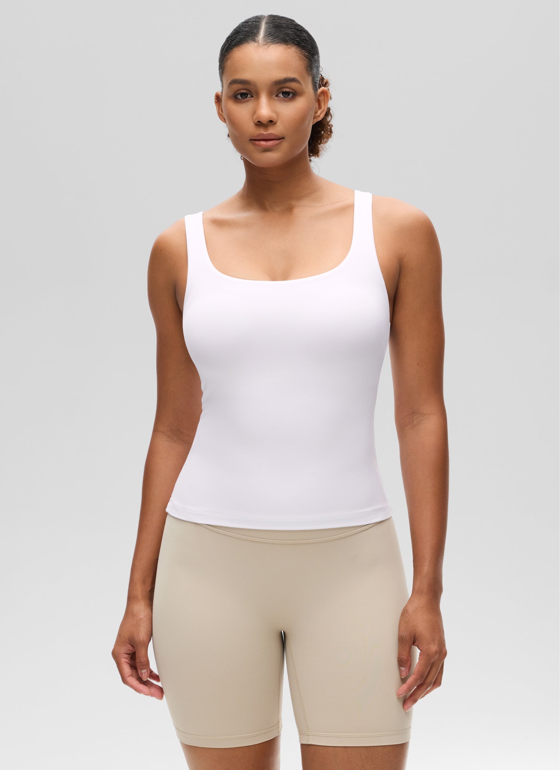 Baju Atasan SlimFit Wanita CRZ YOGA Butterluxe Bra Terbina Dalam Leher U Tanks Putih