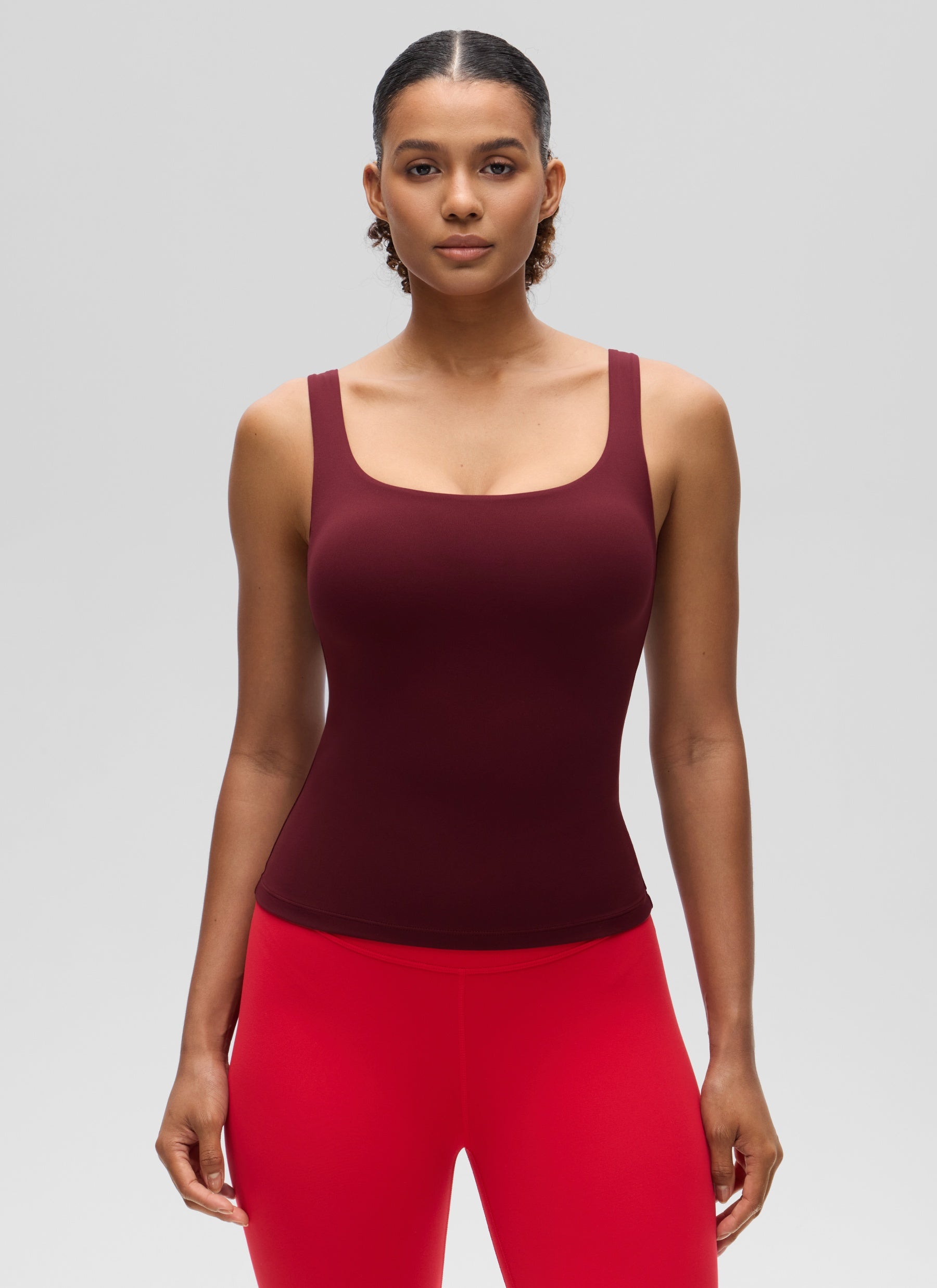 Baju Atasan SlimFit Wanita CRZ YOGA Butterluxe Bra Terbina Dalam U Neck Tanks Red Merlot