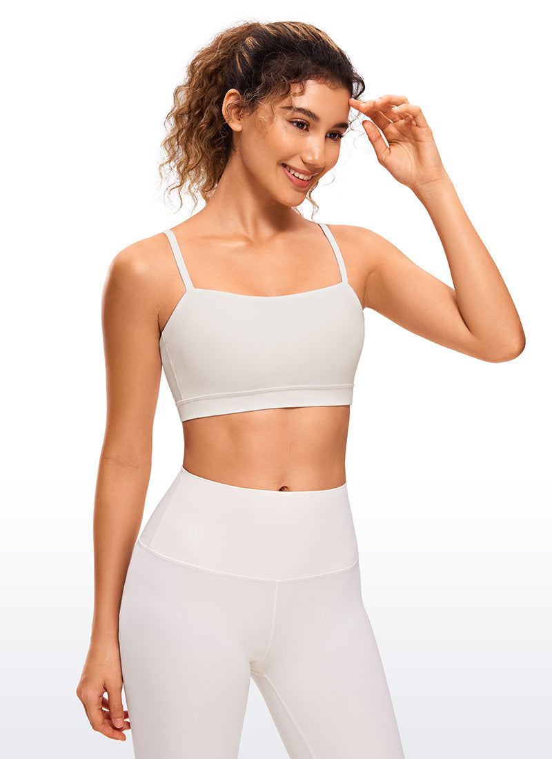 CRZ YOGA Bra Olahraga Wanita dengan Tali Tipis Model Spaghetti yang Dapat Disesuaikan, Tipe " Butterluxe  ", Warna Putih dan Aprikot