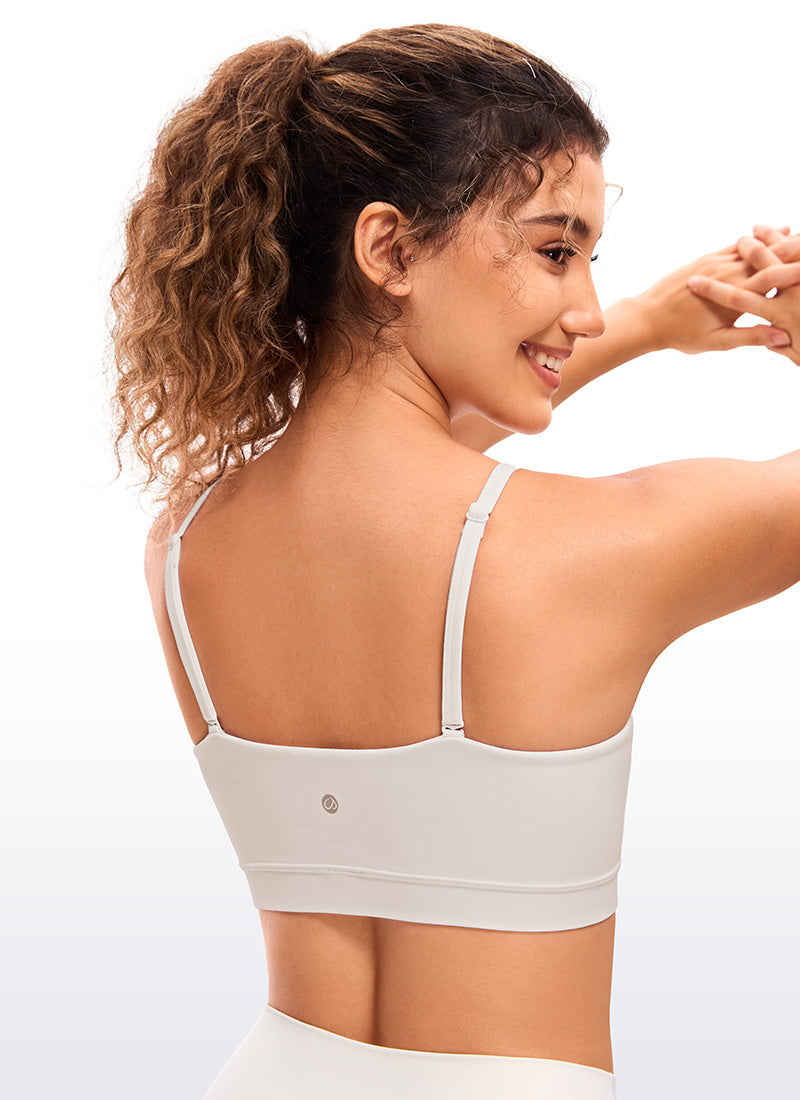 CRZ YOGA Bra Olahraga Wanita dengan Tali Tipis Model Spaghetti yang Dapat Disesuaikan, Tipe " Butterluxe  ", Warna Putih dan Aprikot