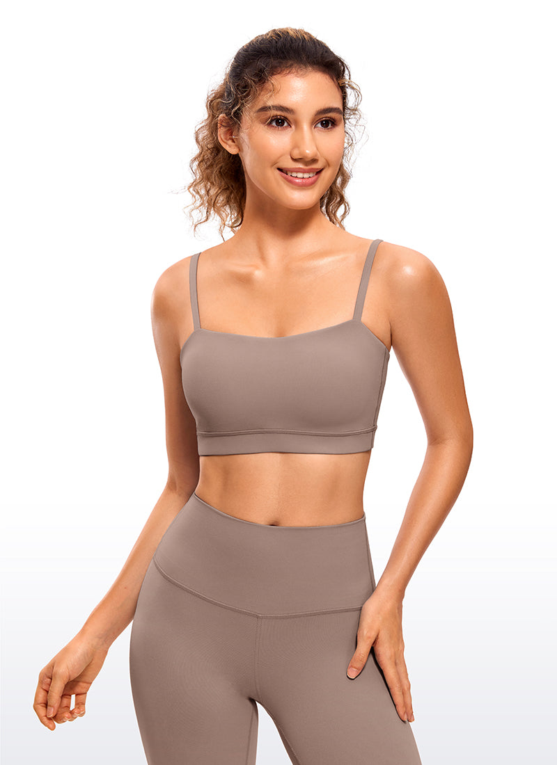 CRZ YOGA Bra Olahraga Wanita dengan Tali Tipis Model Spaghetti yang Dapat Disesuaikan, Tipe " Butterluxe  ", Warna Cokelat-Ungu