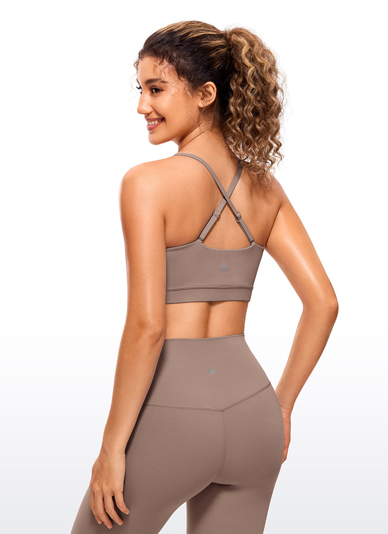 CRZ YOGA Bra Olahraga Wanita dengan Tali Tipis Model Spaghetti yang Dapat Disesuaikan, Tipe " Butterluxe  ", Warna Cokelat-Ungu
